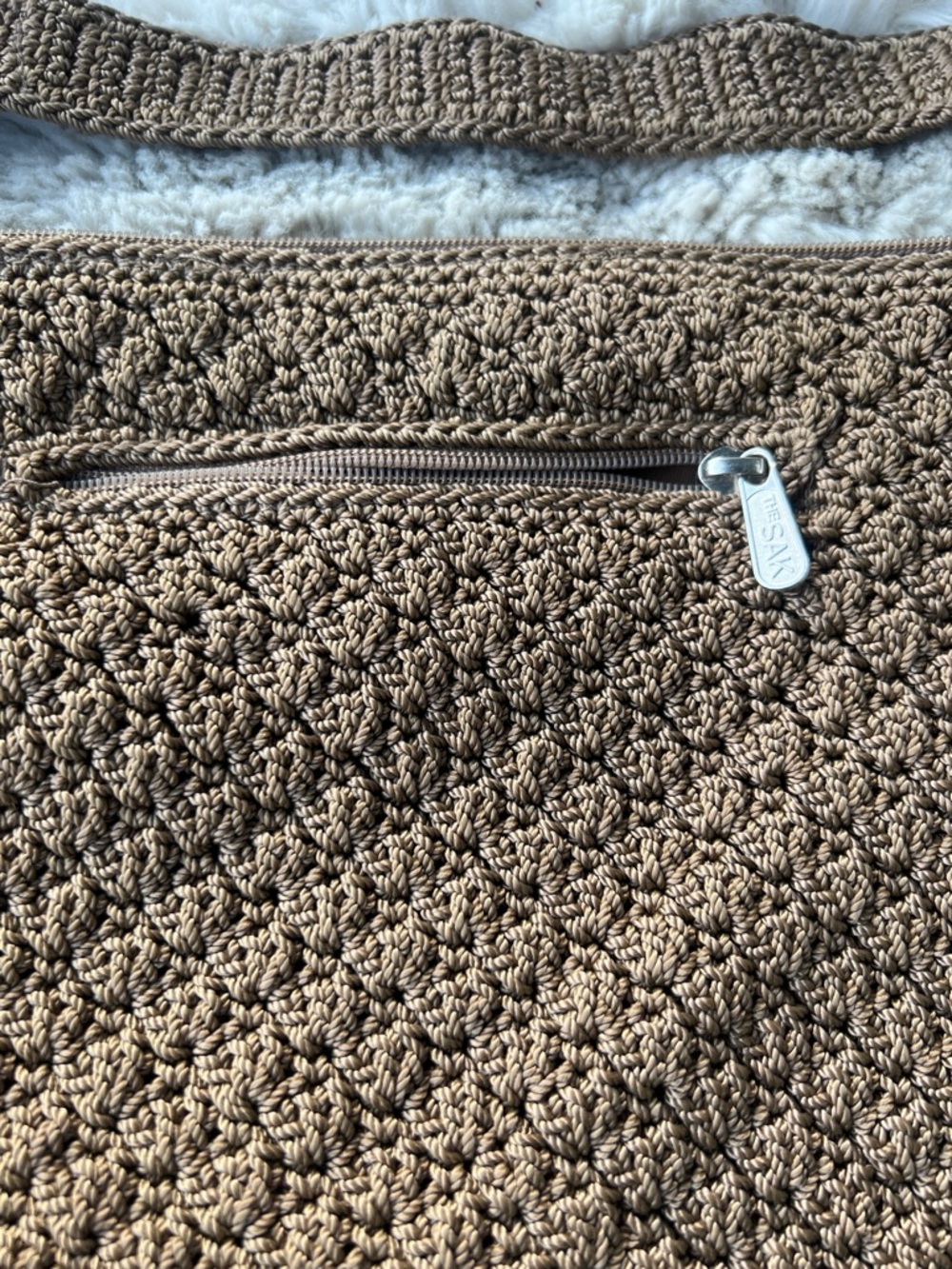 The Sak Tan Crochet Crossbody Bag with Zip Pocket - Picture 3 of 8